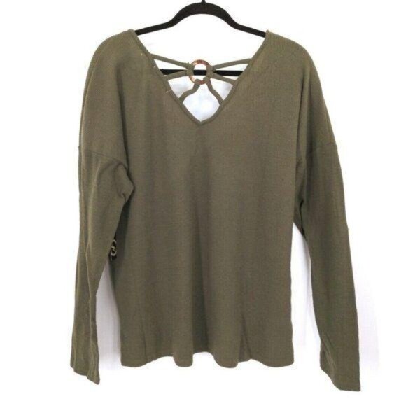 Liberty Love Ribbed Knit Shirt Womens XL Green Earthy Strappy Back Stretchy - Picture 2 of 9